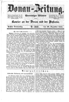 Donau-Zeitung Donnerstag 29. Dezember 1853