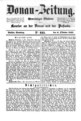 Donau-Zeitung Samstag 6. Oktober 1855