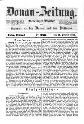 Donau-Zeitung Mittwoch 17. Oktober 1855