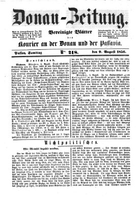 Donau-Zeitung Samstag 9. August 1856