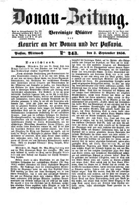 Donau-Zeitung Mittwoch 3. September 1856