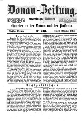 Donau-Zeitung Freitag 3. Oktober 1856