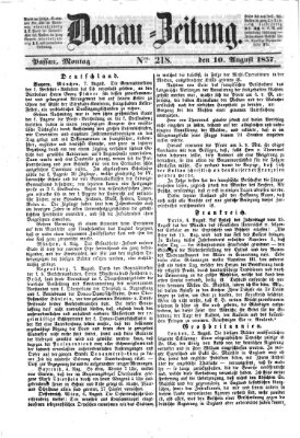 Donau-Zeitung Montag 10. August 1857