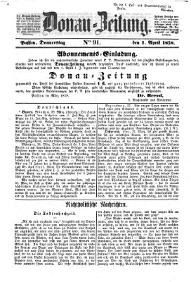 Donau-Zeitung Donnerstag 1. April 1858