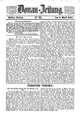 Donau-Zeitung Freitag 2. April 1858