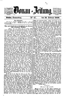 Donau-Zeitung Donnerstag 16. Februar 1860