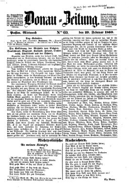 Donau-Zeitung Mittwoch 29. Februar 1860