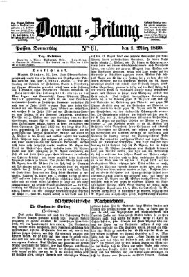 Donau-Zeitung Donnerstag 1. März 1860