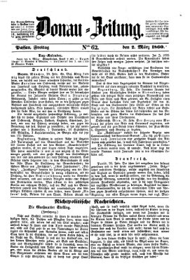 Donau-Zeitung Freitag 2. März 1860