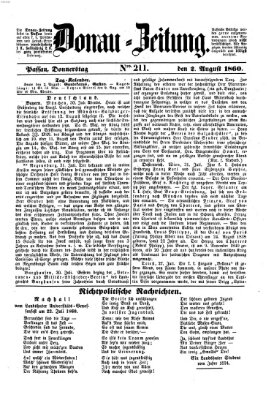 Donau-Zeitung Donnerstag 2. August 1860