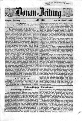 Donau-Zeitung Freitag 25. April 1862