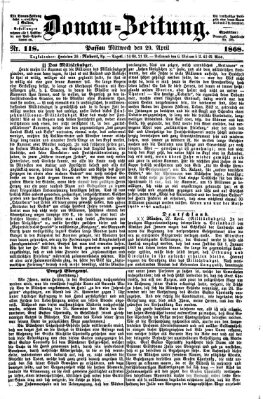 Donau-Zeitung Mittwoch 29. April 1868