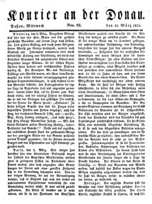 Kourier an der Donau (Donau-Zeitung) Mittwoch 12. März 1834