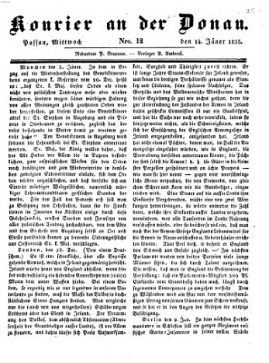 Kourier an der Donau (Donau-Zeitung) Mittwoch 14. Januar 1835