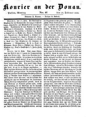 Kourier an der Donau (Donau-Zeitung) Montag 23. Februar 1835