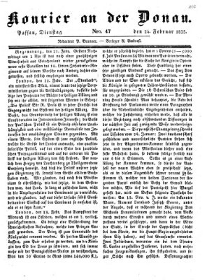 Kourier an der Donau (Donau-Zeitung) Dienstag 24. Februar 1835