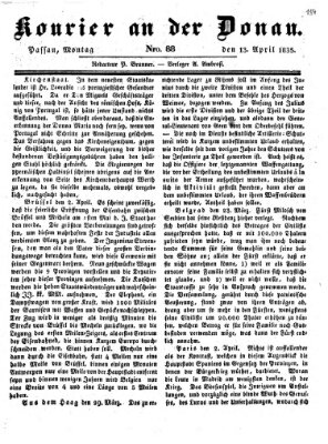 Kourier an der Donau (Donau-Zeitung) Montag 13. April 1835