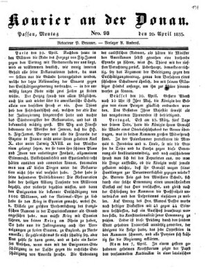 Kourier an der Donau (Donau-Zeitung) Montag 20. April 1835