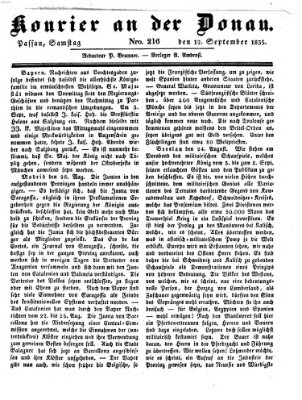 Kourier an der Donau (Donau-Zeitung) Samstag 12. September 1835