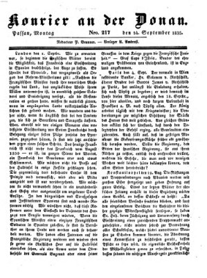 Kourier an der Donau (Donau-Zeitung) Montag 14. September 1835