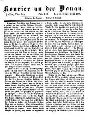 Kourier an der Donau (Donau-Zeitung) Dienstag 15. September 1835