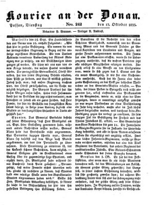 Kourier an der Donau (Donau-Zeitung) Dienstag 13. Oktober 1835