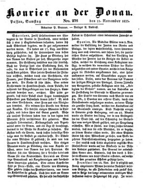 Kourier an der Donau (Donau-Zeitung) Samstag 21. November 1835