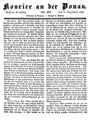 Kourier an der Donau (Donau-Zeitung) Dienstag 22. Dezember 1835