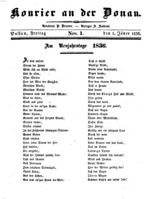 Kourier an der Donau (Donau-Zeitung) Freitag 1. Januar 1836