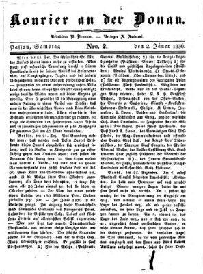 Kourier an der Donau (Donau-Zeitung) Samstag 2. Januar 1836