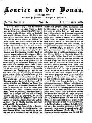 Kourier an der Donau (Donau-Zeitung) Montag 4. Januar 1836