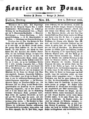 Kourier an der Donau (Donau-Zeitung) Freitag 5. Februar 1836