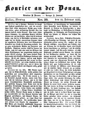 Kourier an der Donau (Donau-Zeitung) Montag 15. Februar 1836