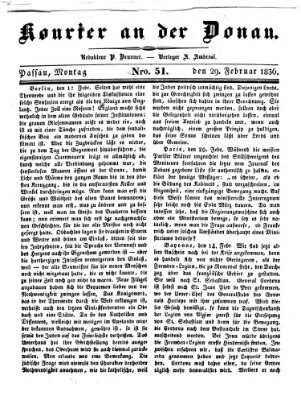 Kourier an der Donau (Donau-Zeitung) Montag 29. Februar 1836