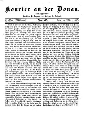 Kourier an der Donau (Donau-Zeitung) Mittwoch 16. März 1836