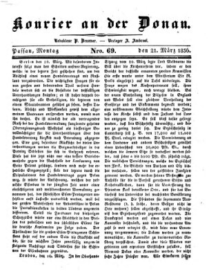 Kourier an der Donau (Donau-Zeitung) Montag 21. März 1836