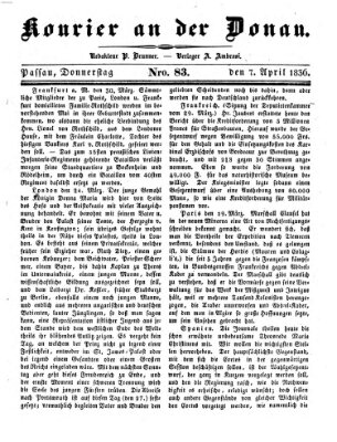 Kourier an der Donau (Donau-Zeitung) Donnerstag 7. April 1836