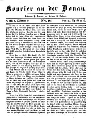 Kourier an der Donau (Donau-Zeitung) Mittwoch 20. April 1836