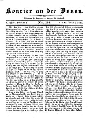 Kourier an der Donau (Donau-Zeitung) Dienstag 16. August 1836