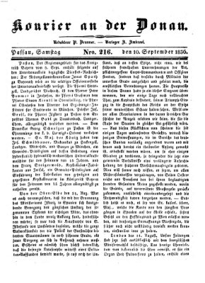 Kourier an der Donau (Donau-Zeitung) Samstag 10. September 1836
