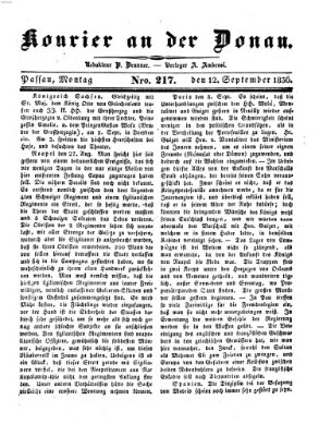 Kourier an der Donau (Donau-Zeitung) Montag 12. September 1836