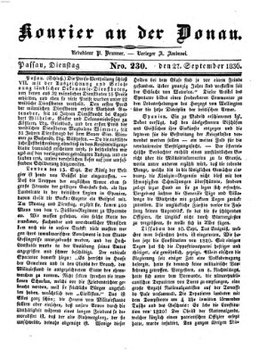 Kourier an der Donau (Donau-Zeitung) Dienstag 27. September 1836