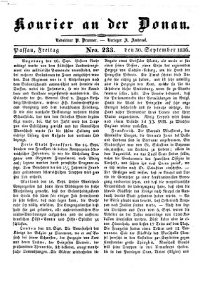 Kourier an der Donau (Donau-Zeitung) Freitag 30. September 1836