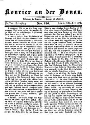 Kourier an der Donau (Donau-Zeitung) Dienstag 4. Oktober 1836