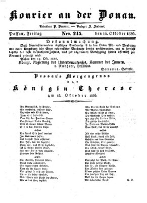 Kourier an der Donau (Donau-Zeitung) Freitag 14. Oktober 1836