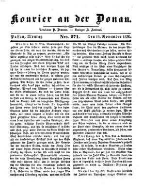 Kourier an der Donau (Donau-Zeitung) Montag 14. November 1836