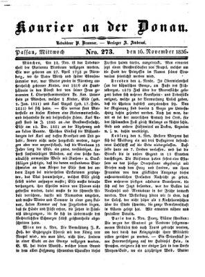 Kourier an der Donau (Donau-Zeitung) Mittwoch 16. November 1836