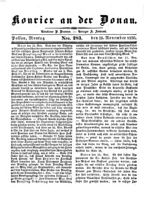 Kourier an der Donau (Donau-Zeitung) Montag 28. November 1836