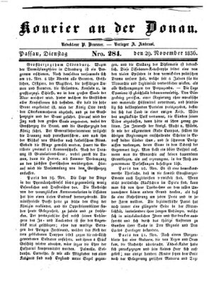 Kourier an der Donau (Donau-Zeitung) Dienstag 29. November 1836