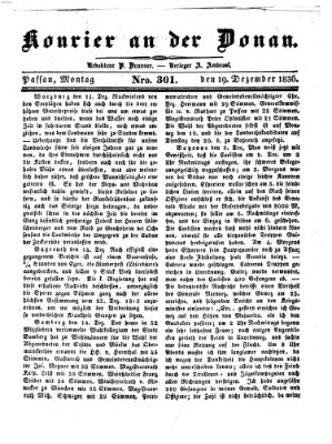 Kourier an der Donau (Donau-Zeitung) Montag 19. Dezember 1836